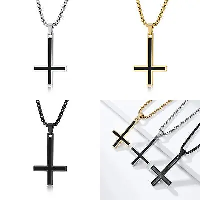 Trendy Upside Down Cross Pendant Necklace In Stainless Steel Polished Finish • £4.87