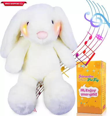 White Musical Bunny Stuffed Animal Plush Rabbit Baby Toy Light Up Bunny Huggabl • $38.88
