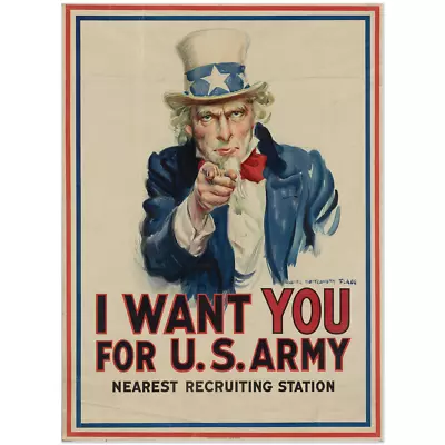 Uncle Sam  I Want You  1917 World War I Recruiting Poster 22x30 • $21.99