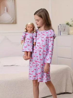 Flamingo Nightgown Girls 5-6  Matching 18  Doll Gown For American Girl Doll NEW • $14.95