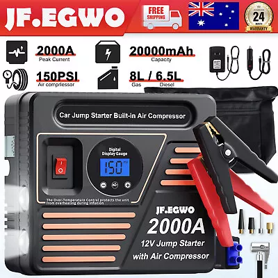 JF.EGWO 2000A Car Jump Starter 150PSI Air Compressor Protable Power Bank Battery • $89.37