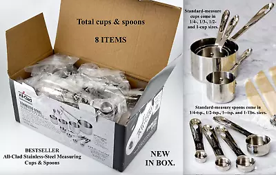 8 All-Clad Stainless-Steel Measuring Cups & Measuring Spoons Set NEW IN BOX • $40.59