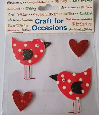 Craft For Occasions Love Birds Sticker Embellishments ~ Birds Sequin Hearts • £0.99