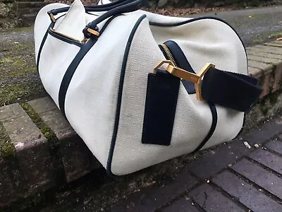 VALEXTRA Canvas/Leather Duffel  Holdall Shoulder Bag Gold Metal Detail • £75