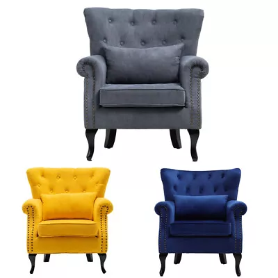 Chesterfield Buttoned Wing Back Armchair High Back Queen Anne Chair Sofa Seat UK • £189.95