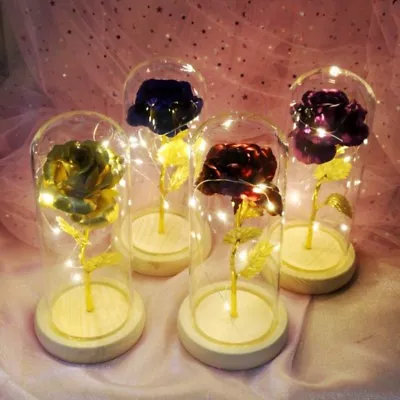 $22.99 • Buy LED Light Enchanted Eternal Flower Rose In Glass Dome Valentine's Day Gift Decor