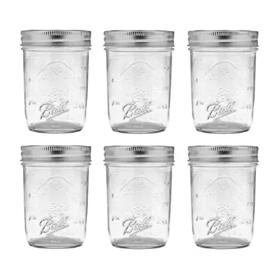 Ball Mason Regular Mouth Half Pint 8 Oz Jars With Lids And Bands Glass 6-Pack • $23.95