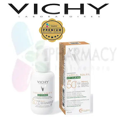 Vichy Capital Soleil UV CLEAR SPF 50+ 40ml Water Fluid Anti-imperfections • $28