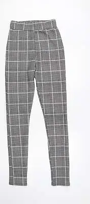 PRETTY LITTLE THING Womens Grey Plaid Polyester Jegging Leggings Size 4 L32 In • £5
