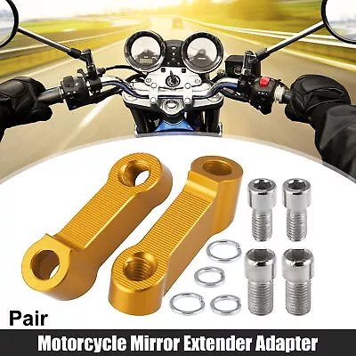 1 Pair Motorcycle 10mm 8mm Mirror Extend Adapter For Honda For Yamaha Gold Tone • $8.18