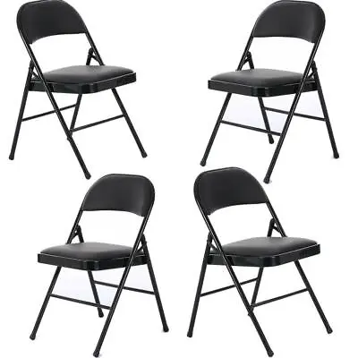 New 4 Pack Folding Chairs Fabric Upholstered Padded Seat Metal Frame Home Office • $68.99