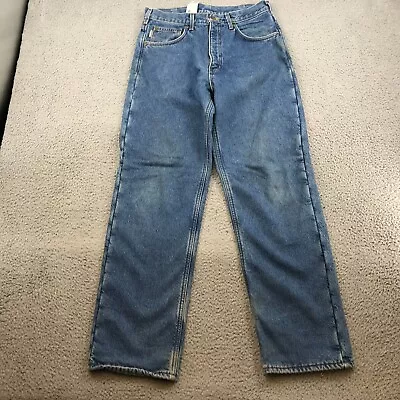 Carhartt Jeans 32x32 Blue Denim Fleece Lined Straight Leg Mens 46053 • $24.99