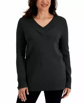 Women's Karen Scott Crossover V-Neck Sweater Black Size Medium • $15.99