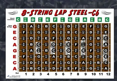 8 String Lap Steel Guitar Chart Poster C6 Tuning Altern Fretboard Notes • $11.99