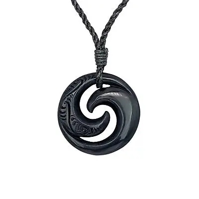 Carved Horn Pendant Double Koru Necklace Maori Style Engraved - 81stgeneration • £25.49