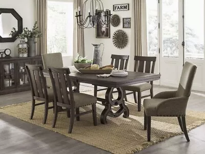 SPECIAL - 7 Piece Brown Solid Pine Dining Room Kitchen Table & Chairs Set IC61 • $1585.82