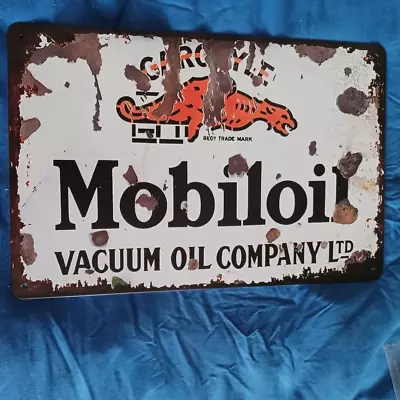 8 X12  Metal Sign Man Cave Garage Bar Gas Station Mobiloil Vacuum Oil Company • $8