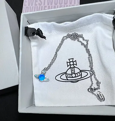 Vivienne Westwood Nana Blue Crystal Opal Orb Saturn Necklace Silver Tone~A36 • $89