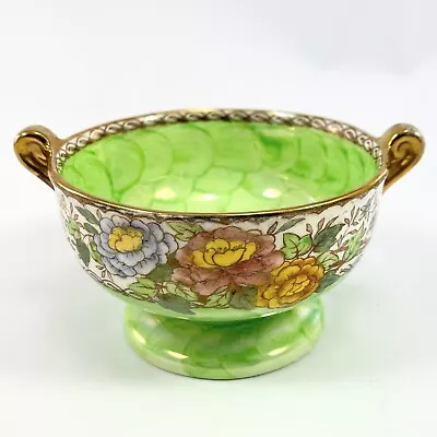 Maling Peony Rose Pedestal Bowl Green Lustre Made In England 4.5  • £14.45