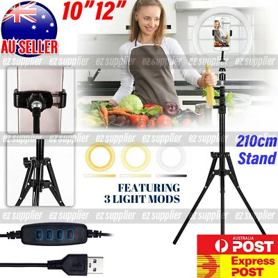 $20.92 • Buy 10/12 Inch Dimmable LED Ring Light +2.1M Tripod Stand Selfie Circle Lamp HOT