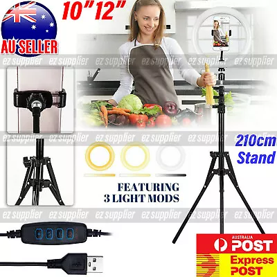 10/12 Inch Dimmable LED Ring Light +2.1M Tripod Stand Selfie Circle Lamp HOT • $22.99