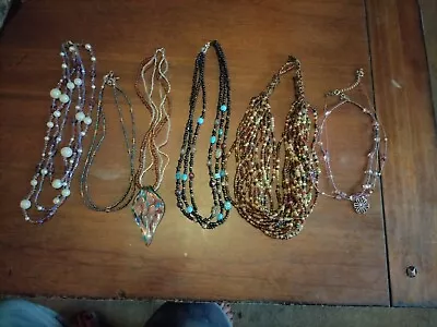 Lot Of 6 Women's Vintage Beaded Multi Strand Glass Necklaces 400 • $14
