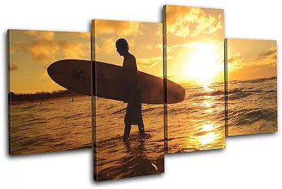 Surfer Sunset Seascape MULTI CANVAS WALL ART Picture Print VA • £39.99