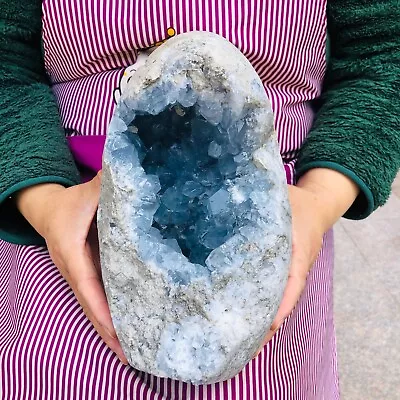 14.98 LB Natural Blue Celestite Quartz Cluster Crystal Geode Healing Decor Gift • $76