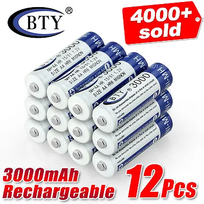 12 Pcs AA Rechargeable Battery Batteries Bulk Nickel Hydride NI-MH 3000mAh 1.2v • $16.95