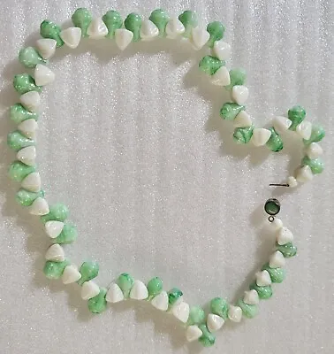 Antique Vintage Made In Czech White Green Leaf Glass Beaded Necklace For REPAIR • $32.99