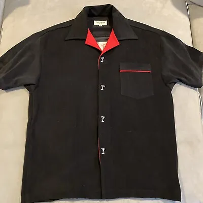 Vintage - Spanish Harlem - Embroidered Martini Time - Black Bowling Shirt -large • $49.99