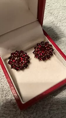 Vintage Garnet Cluster Earrings • $125