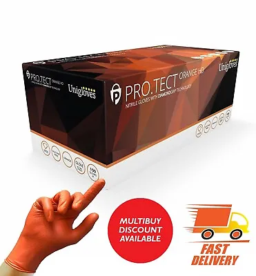 Orange HD Nitrile Disposable Gloves Strong Heavy Duty Powder Free Car Mechanic • £2.99