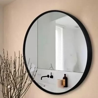 Industrial Black Brushed Round Wall Mounted Vanity Mirror Framed Bathroom Glass • £15.95