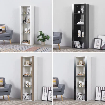 Modern Display Tall Cabinet Bookcase Shelving Units With LED Light 3 Glass Shelf • £89.99