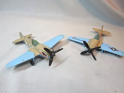 2 Vintage Tootsie Toy P40 Flying Tiger Airplanes Brown Blue 1960s • $14.99