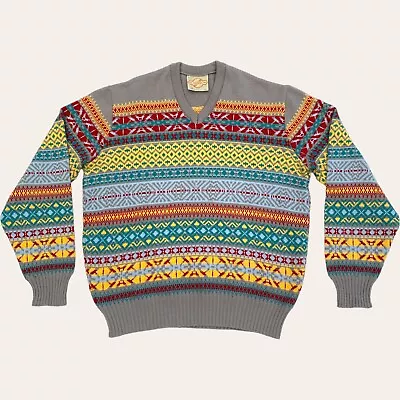 Vintage Cuggi Coogi Mens Jumper M Multicoloured Merino Wool V Neck Knit FLAW • $349.97