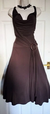 Jasper Conran Retro 70s Style Cowl Neck Fit&Flare Wrap Detail Stretch Dress Sz14 • £20