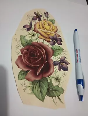 Vintage Water Transfer Ceramic Decals 1 Large Burgundy And Yellow Rose Flowers. • $6