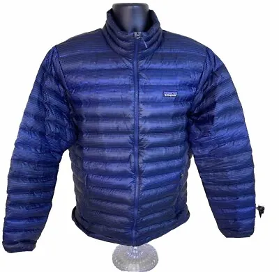 Patagonia Jacket Mens XL Blue Striped Down Sweater Puffer Full Zip 84674 • $114.75