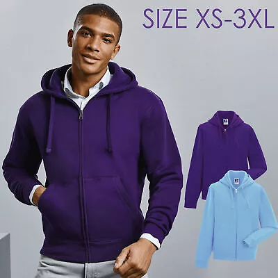 Mens Hooded Top Zip Up Sweatshirt Top Plain Hoodie Plus Size Sport Cotton Jumper • £10.49