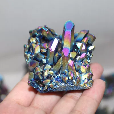 Natural Quartz Crystal Rainbow Titanium Cluster Mineral Decor Healing Specimen • £5.86