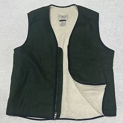 LL Bean Wool Vest Mens M Green Sherpa Fleece Lined Outdoor Hunting Great Cond • $36