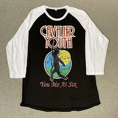 YOU ME AT SIX T Shirt Men’s Large Black White Baseball Long Sleeve • £10