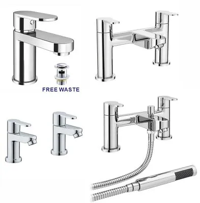 Modern Chrome Bathroom Sink Twin Taps Bath Filler Shower Mixer Basin Mini Mixer • £24.95