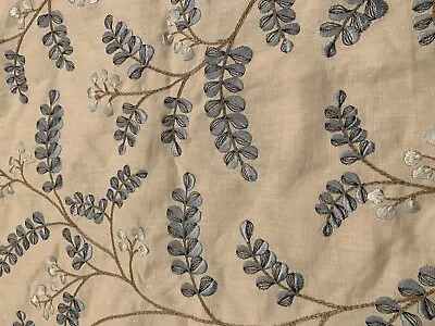 Colefax And Fowler Upholstery Fabric / Light Blue Sweatpea Embroidery/linen • £55