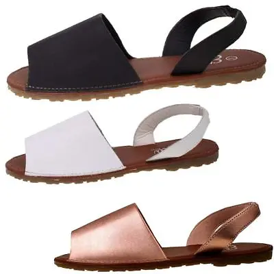 New Womens Ladies Slingback Flat Menorcan Open Toe Spanish Sandals Fashion Shoes • £11.95