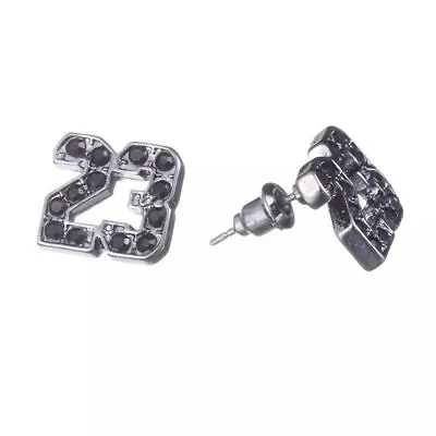 Michael Jordan Earrings 23 Jumpman Earring - Silver - Plated Black Rhinestones • $14.95