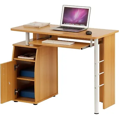 Computer Desk With Shelves Cupboard Pull Out Keyboard Tray Oak Effect Code Elver • £55