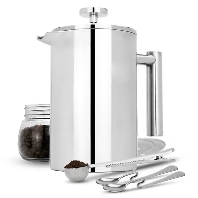 French Press Cafetiere Steel Coffee Maker FREE Filters & Spoons 1500ml | M&W • £28.99